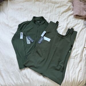 NWT aritzia dark green two piece athleisure set jacket and jumpsuit workout